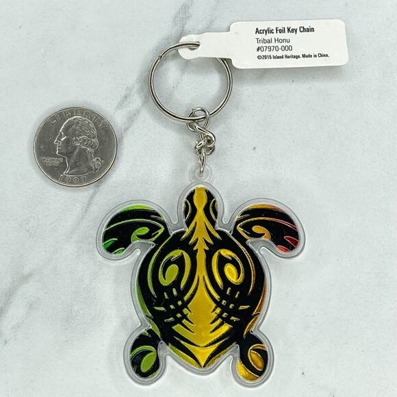 Turtle Tribal Acrylic Foil Keychain Keyring - Picture 2 of 9